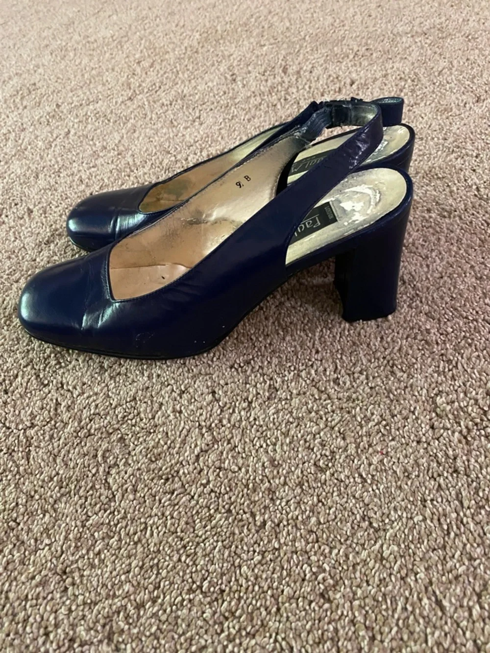Lanvin Navy Leather Slingback Pumps with Square Toe - Picture 2 of 4